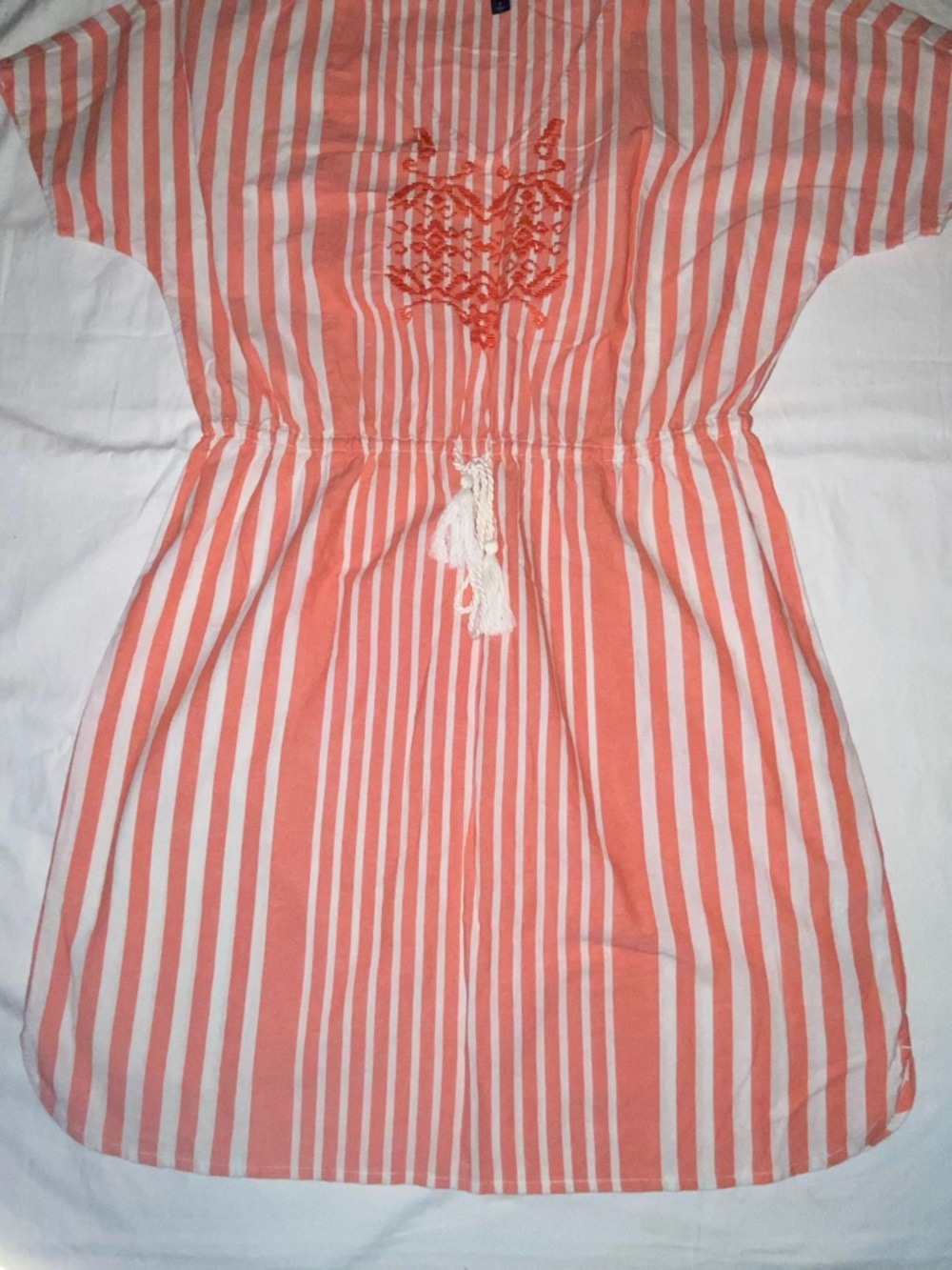 Tommy Hilfiger Coral and White Vertical Stripe Shirt Style Dress
